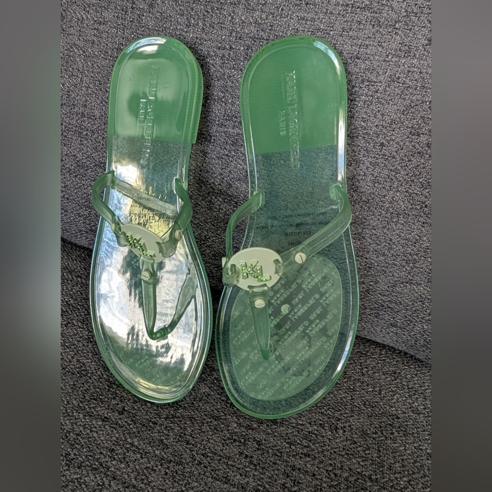 Karl Lagerfeld Mint Clear Jelly Thong Sandals - Picture 8 of 10